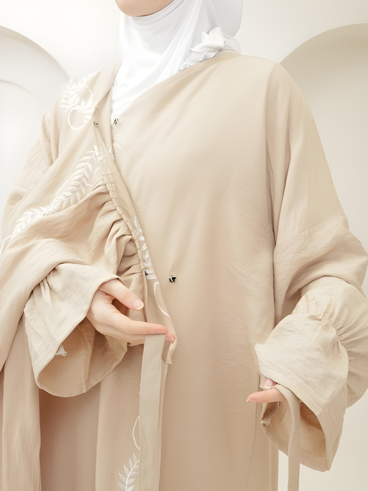 Cream Beige Silk Crepe Prayer Lebas