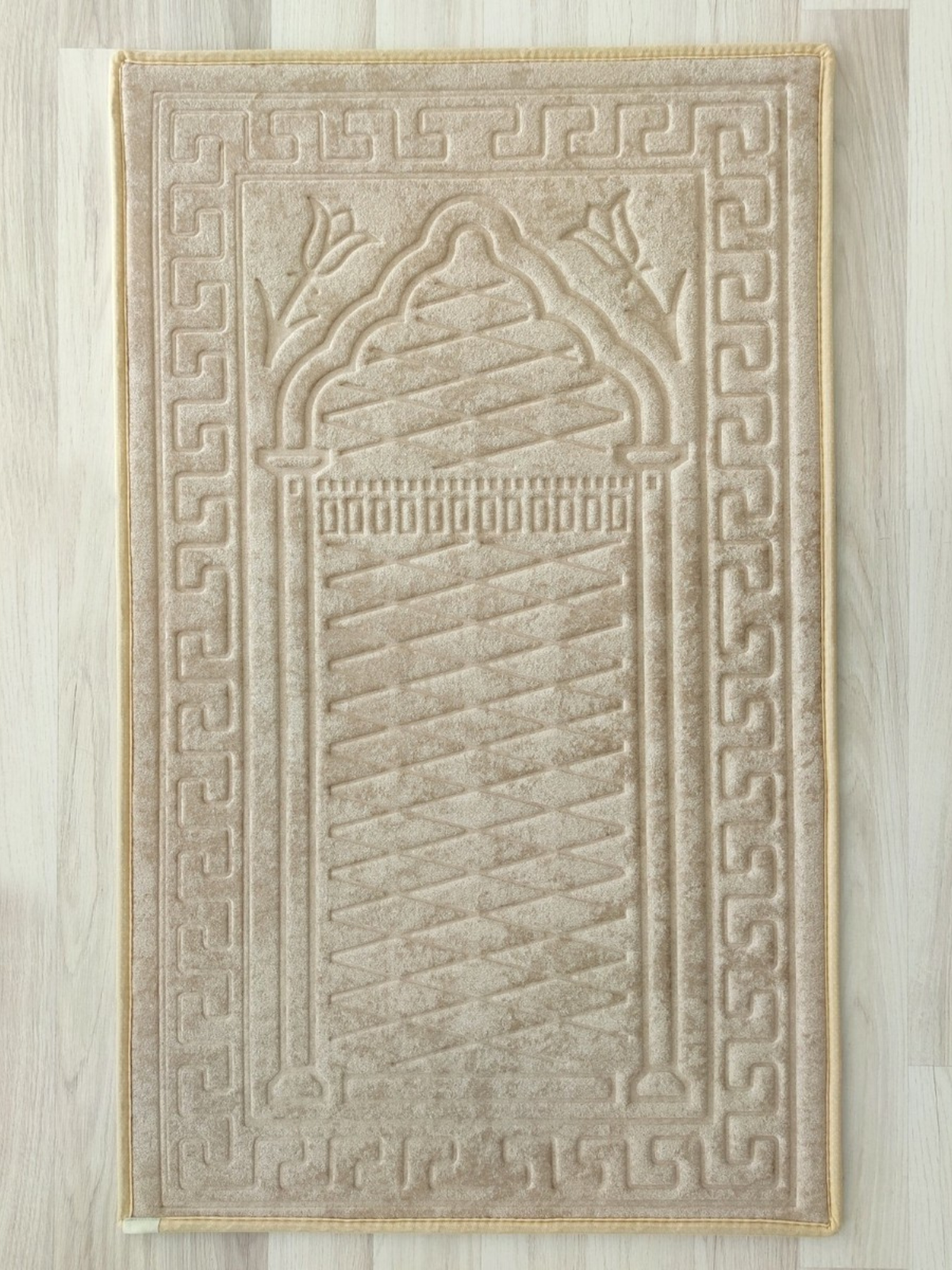 Classic Beige Prayer Mat with Kneeling Cushion, Polyester + Velvet