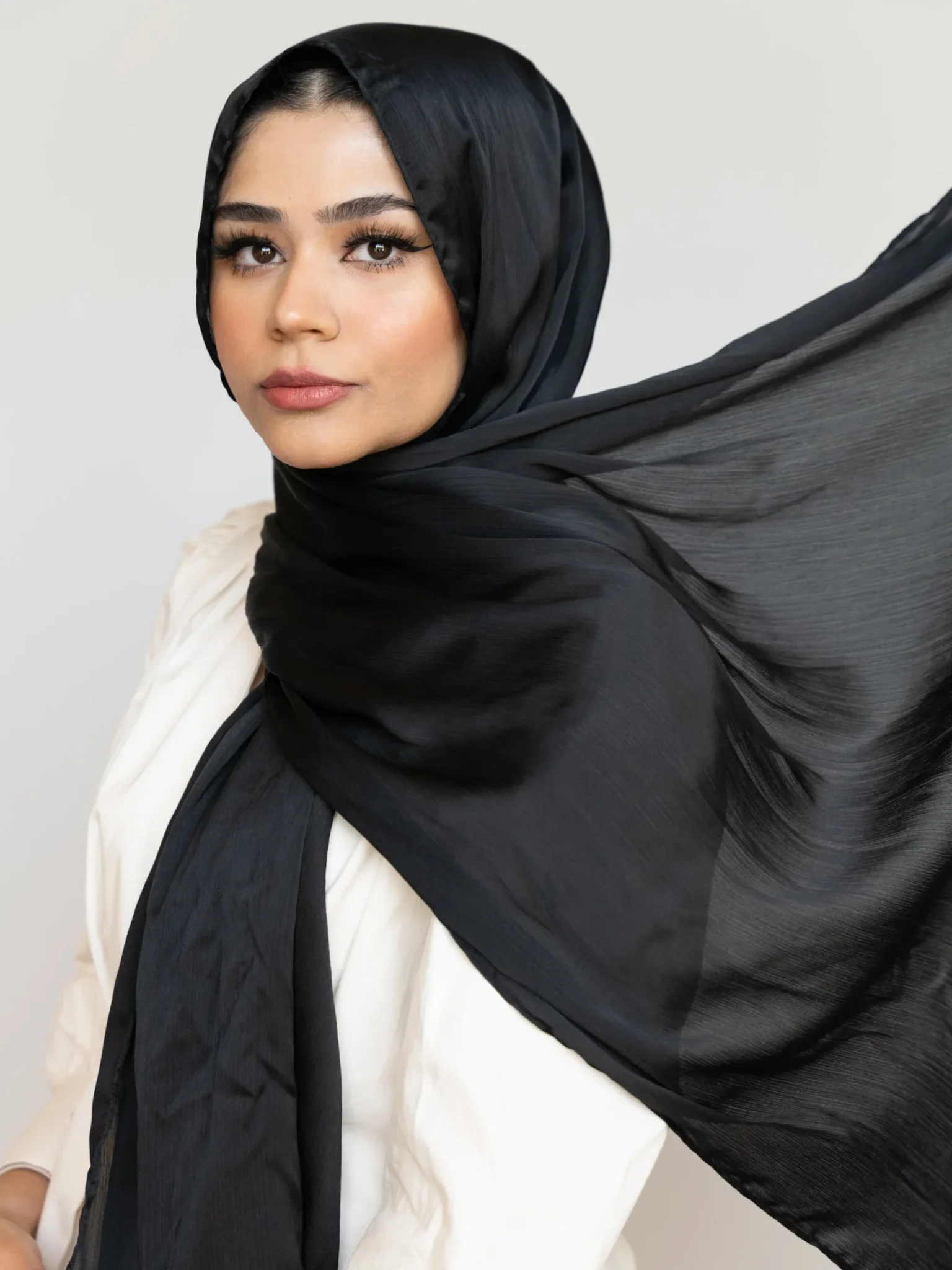 Silk Satin Hijab – Midnight Black